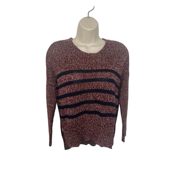 ALYA Women's Size Small Red Striped Sweater High Low Hem - Picture 2 of 11